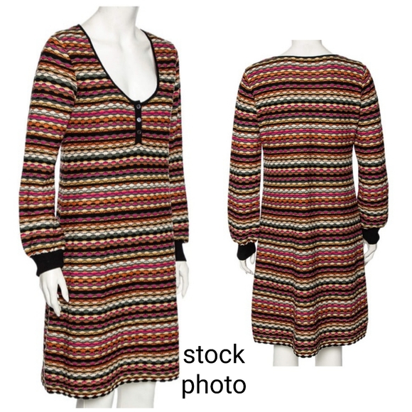 MISSONI Lightweight Scallop Stripe Stretch Wool Knit Long Sleeve Mini Dr… - Picture 14 of 16